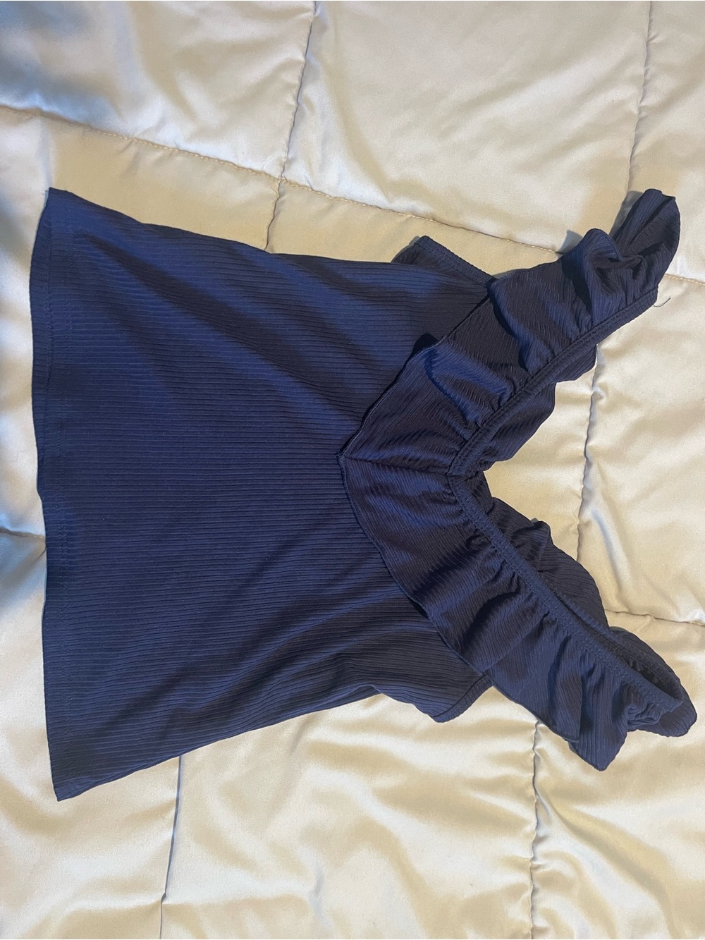 Socialite Navy One-Shoulder Ruffle Tank Top - Picture 3 of 3